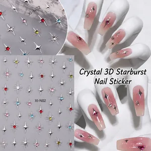 3D Star Nail Art Stickers Rhinestone Sparkle Starburst Manicure Decals Adhesive Starry Decorations For Women DIY