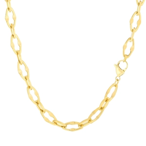 Golden titanium steel lip link necklace with lobster clasp on white background