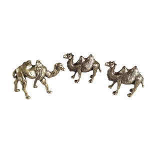 Set of three bronze miniature camel figurines for desert sand table and micro landscape decor