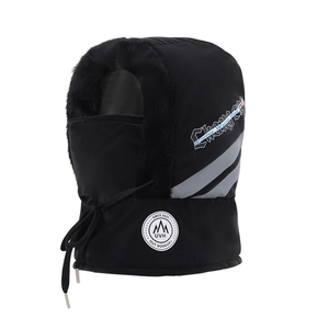 Black winter thermal balaclava with warm faux fur lining and reflective safety strips