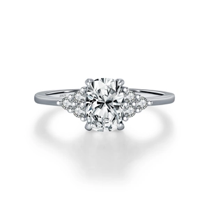 Luxury 1ct moissanite oval center stone S925 sterling silver ring on white background