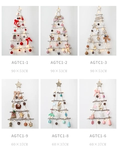 DIY wooden Christmas tree wall hanging with LED lights and various ornament styles