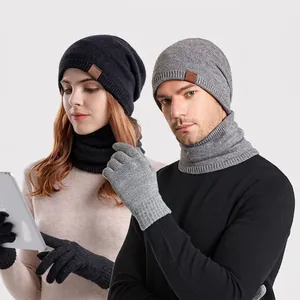 Winter Knitted Beanie Hat Scarf Gloves Acrylic Fleece Lined Touchscreen Warm Windproof Outdoor Casual For Men Women