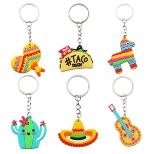Mexican Fiesta Party Favor Keychain PVC Cartoon Sombrero Taco Piñata Cactus Backpack Pendant Gift For Kids