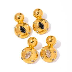 18k gold plated chunky double layer ball earrings with black and clear marquise gems