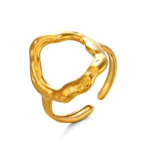 Irregular 18K gold plated hollow oval ring in minimalist stainless steel lava design