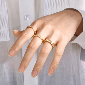 Three-piece set of thin gold stainless steel rings with colorful cubic zirconia inlays