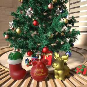 Christmas candle set with reindeer, Santa sock and Merry Christmas ball decorations