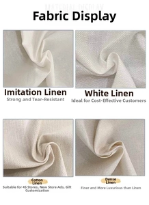 Close-up of faux linen, white linen, and cotton fabrics for Christmas placemats