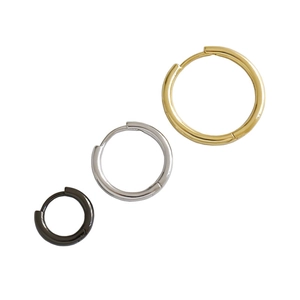 Set of three S925 sterling silver hoop earrings in gold, silver and black finishes