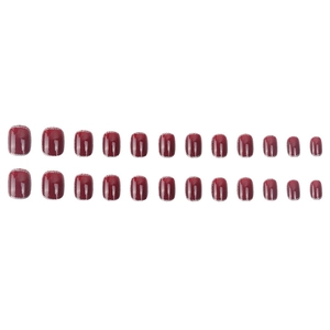 Short wine red press-on nails with silver glitter tips, 24-piece full set for DIY manicure