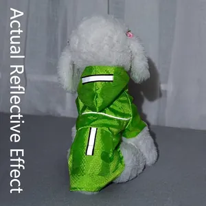 Waterproof green pet raincoat with reflective safety strips for small dogs and cats