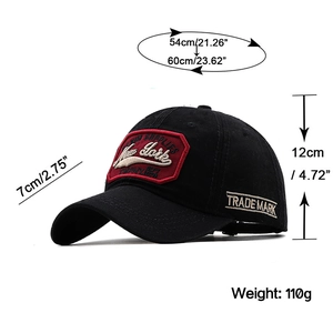 Vintage black washed cotton baseball cap with red New York embroidery and 3D details