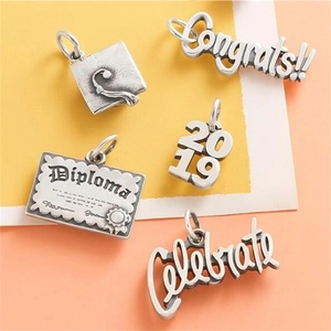 Retro stainless steel graduation charms set featuring diploma cap and 2019 tags