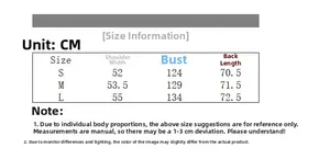 Size chart detail for oversized washed denim shirt showing chest and length measurements