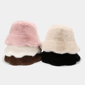 Faux fur bucket hats for women in multiple colors including pink beige and black