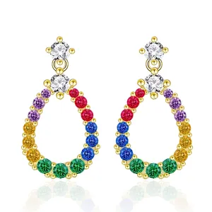 Teardrop Earrings With 925 Sterling Silver Earring Post Colorful Zircon Hollow Elegant Rainbow Jewelry For Women