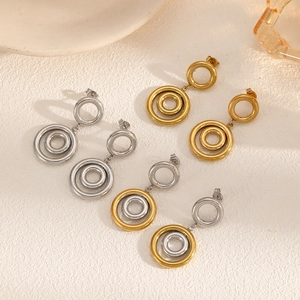 Boucles d'oreilles doubles cercles minimalistes en acier inoxydable doré et argenté