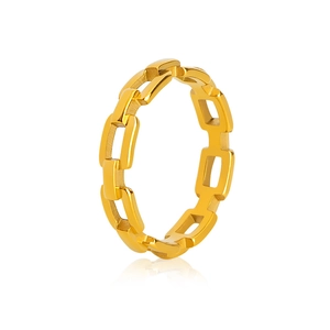 Minimalist 18k gold plated stainless steel hollow chain ring on a white background