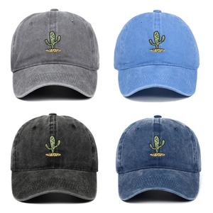 Cactus Embroidery Baseball Cap Washed Cotton Retro Sun Protection Adjustable Outdoor Sports Hat For Men Women