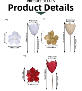 Detailed dimensions of 22cm glitter Christmas flower and 26cm stem decoration