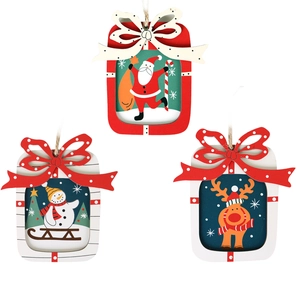 Lot de 3 suspensions de Noël en bois avec motifs Père Noël, bonhomme de neige et renne