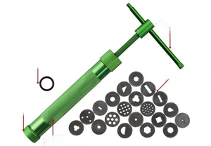 Manual cake airbrush tool with 20 different metal extruding disks for baking decoration