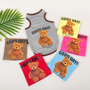 Breathable mesh pet vests in six colors with a cute teddy bear print for summer