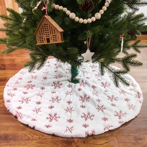 Christmas Tree Skirt White Plush Faux Fur Sequin Snowflake Embroidery Holiday Party Decoration Indoor Home Ornament