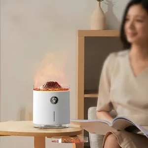 Mini volcano lava aroma diffuser with orange flame effect and LED digital display