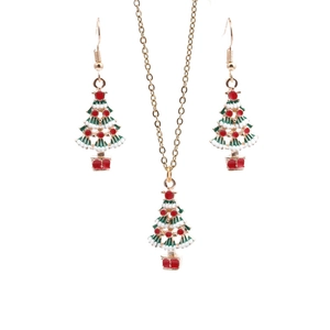 Christmas Jewelry Necklace And Earrings Alloy Enamel Tree Santa Claus Bell Snowman Holiday Party Fashion For Women Girls