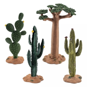 Realistic artificial desert plant set featuring cactus and baobab tree models