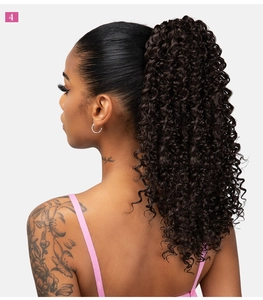 Detail view of the curly Afro ponytail hair extension showing small spiral wave texture