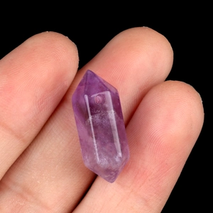 Polished natural amethyst double pointed hexagonal crystal pillar with pre-drilled hole