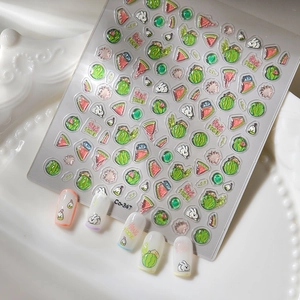 3D embossed summer watermelon and rabbit nail stickers with vibrant jelly relief texture