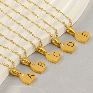 Collana Pendente Cuore Lettera Iniziale Acciaio Inossidabile Placcato Oro 18K Strass Gioielli Minimalisti Per Donna Ragazza