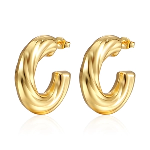 French vintage style 18K gold plated hollow twisted hoop earrings for women