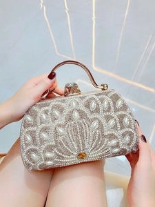 Luxury Evening Clutch Bag Rhinestone Artificial Pearl Decor Metal Handle Chain Strap Formal Wedding Party Vintage Style Women