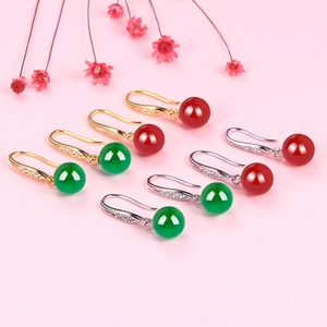 S925 sterling silver drop earrings with natural chalcedony agate beads and rhinestones