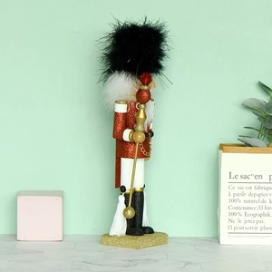 Traditional 35cm Christmas nutcracker king doll in red suit with golden scepter and fuzzy hair