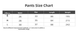Size chart for seamless yoga leggings with waist and hip measurements in S, M, L