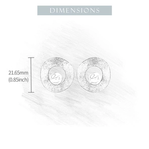 Detailed dimension guide showing the 21.65mm diameter of the geometric circular earring