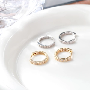 Elegant 18K gold and silver plated hoop earrings with double row sparkling zircon stones