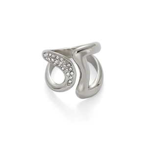 Minimalist silver-toned irregular geometric zircon ring with a polished streamline open design