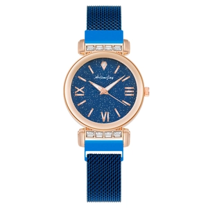 Women's rose gold watch with starry blue dial and Milanese mesh magnetic strap