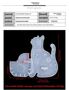 Detailed cat-shaped silicone mold for DIY resin candle holders with moon and sun patterns