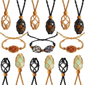 Handgefertigtes gewebtes Netzbeutel-Schmuckset mit Rohkristallsteinen für Kette und Armband