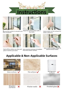 Instructional guide for applying white snowflake static Christmas window stickers
