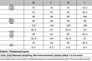 Detailed size chart for women's collarless blazer suit set with measurements in centimeters