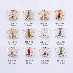 12 colors crown and wing nail charms with marquise zircon and metal base, 8.5x9mm size